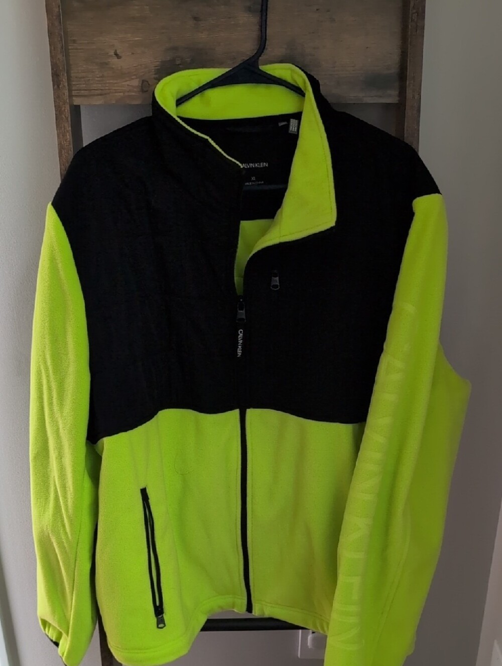 Calvin Klein Black and Neon Yellow Fleece Performance Jacket